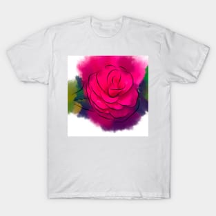 Red Camellia Bloom In Abstract T-Shirt